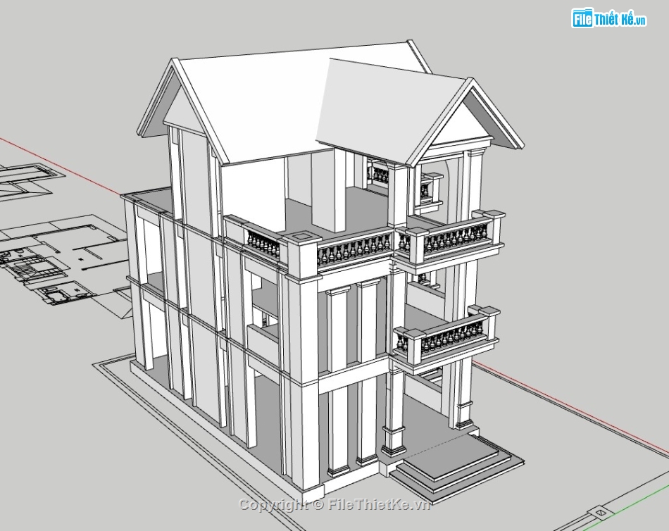 nhà phố 3 tầng,sketchup nhà phố 3 tầng,su nhà phố,su nhà phố 3 tầng