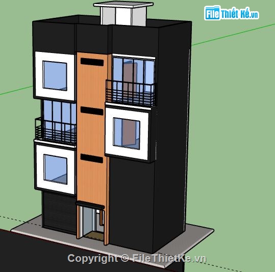 Nhà phố 3 tầng,model su nhà phố 3 tầng,sketchup nhà phố 3 tầng