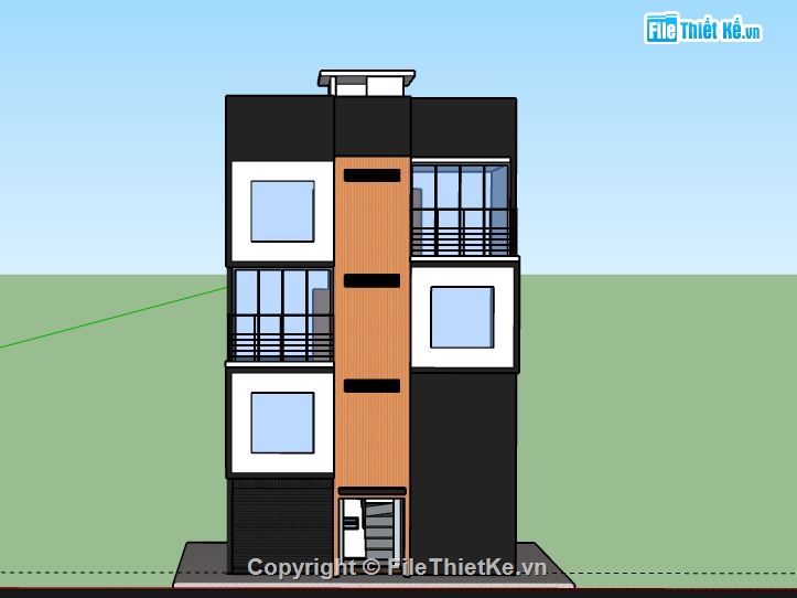 Nhà phố 3 tầng,model su nhà phố 3 tầng,sketchup nhà phố 3 tầng