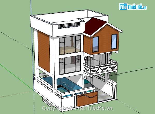 Nhà phố 3 tầng,model su nhà phố 3 tầng,sketchup nhà phố 3 tầng,nhà phố 3 tầng model su