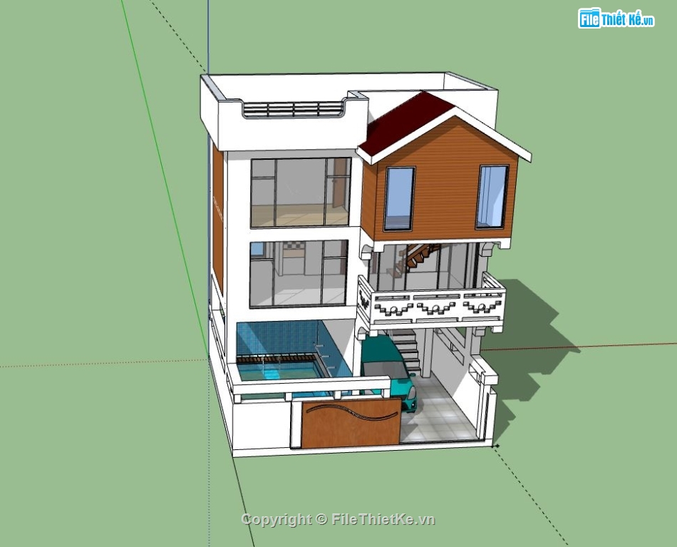 Nhà phố 3 tầng,model su nhà phố 3 tầng,sketchup nhà phố 3 tầng,nhà phố 3 tầng model su