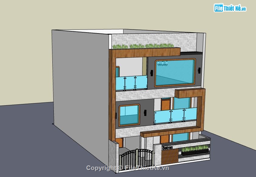 Nhà phố 3 tầng,model su nhà phố 3 tầng,file su nhà phố 3 tầng,model sketchup nhà phố 3 tầng,nhà phố 3 tầng file su