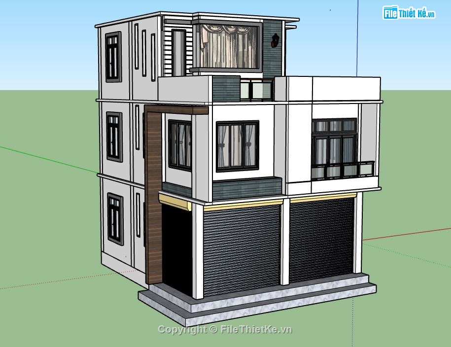 Nhà phố 3 tầng,model nhà phố 3 tầng,nhà phố 3 tầng file su,sketchup nhà phố 3 tầng