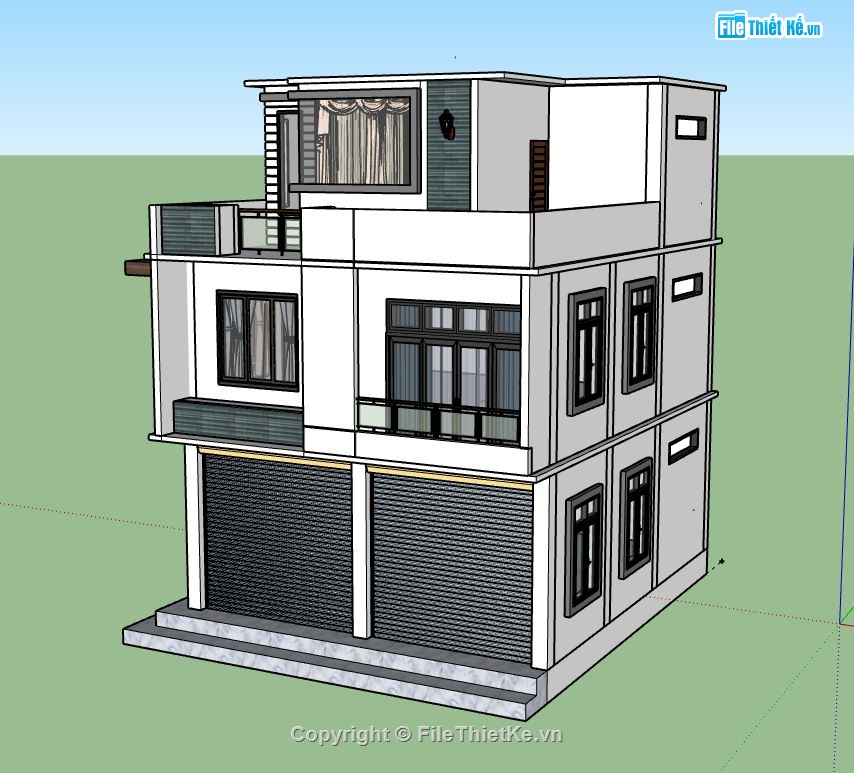 Nhà phố 3 tầng,model nhà phố 3 tầng,nhà phố 3 tầng file su,sketchup nhà phố 3 tầng