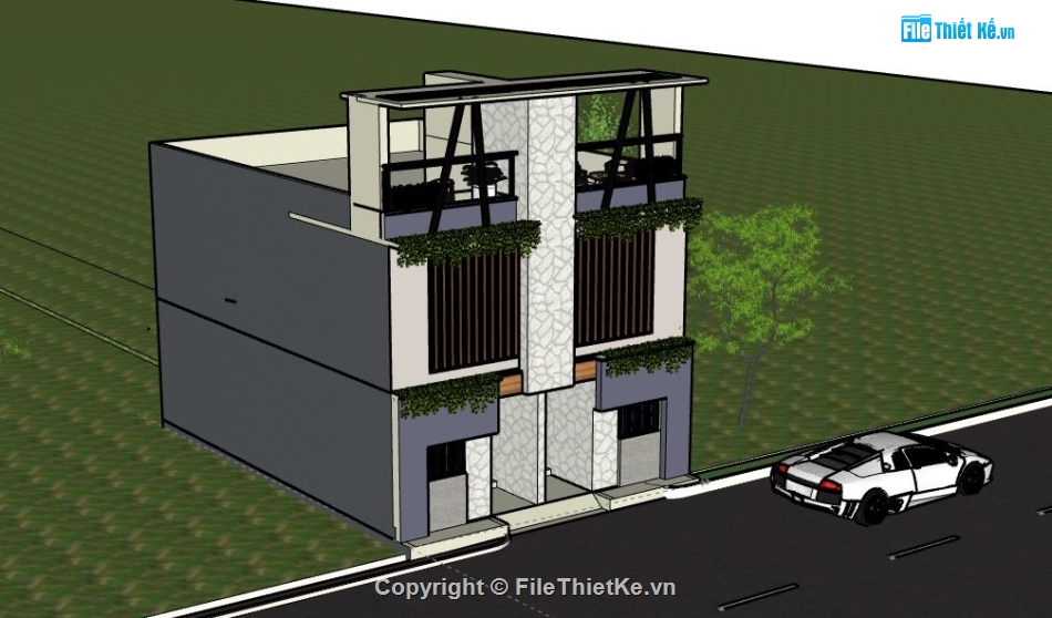 Nhà phố 3 tầng,model su nhà phố 3 tầng,nhà phố 3 tầng file su,file sketchup nhà phố 3 tầng