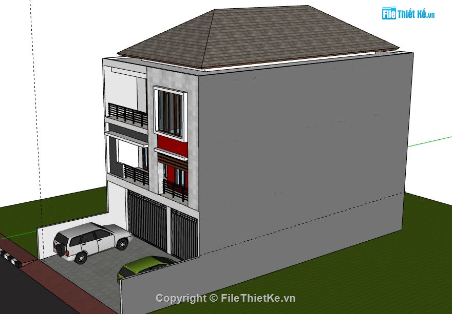 Nhà phố 3 tầng,model su nhà phố 3 tầng,nhà phố 3 tầng sketchup,model sketchup nhà phố 3 tầng,nhà phố 3 tầng file su