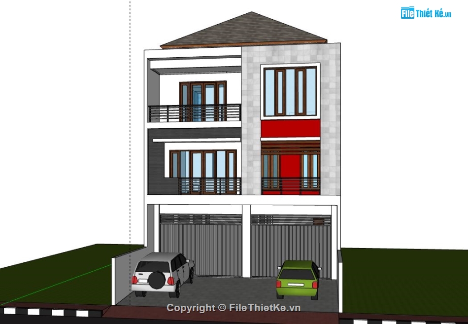 Nhà phố 3 tầng,model su nhà phố 3 tầng,nhà phố 3 tầng sketchup,model sketchup nhà phố 3 tầng,nhà phố 3 tầng file su