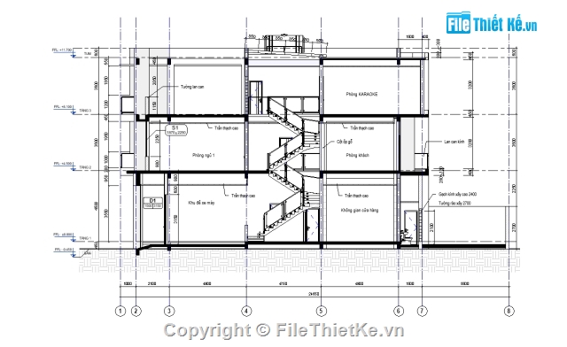 Bản vẽ nhà phố 3 tầng,revit nhà phố 3 tầng,Nhà phố 3 tầng 9x24.65m,Mẫu Nhà phố 3 tầng