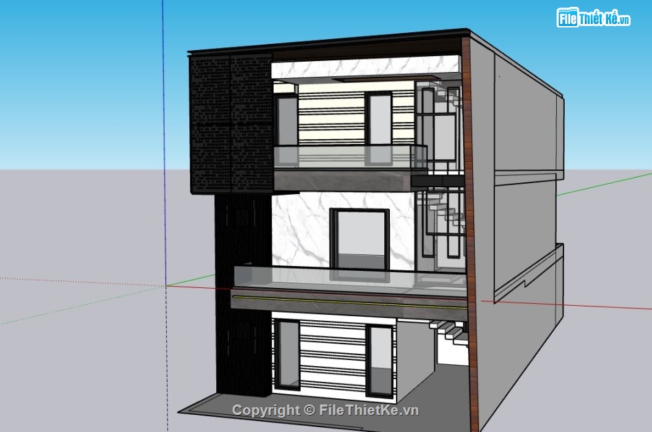 Nhà phố 3 tầng hiện đại,su nhà phố,file sketchup nhà phố