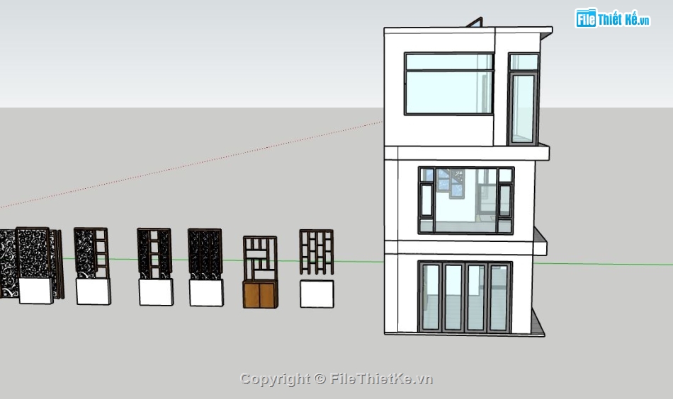 nhà phố 3 tầng,file sketchup nhà phố 3 tầng,mẫu nhà phố 3 tầng,mode su nhà phố 3 tầng