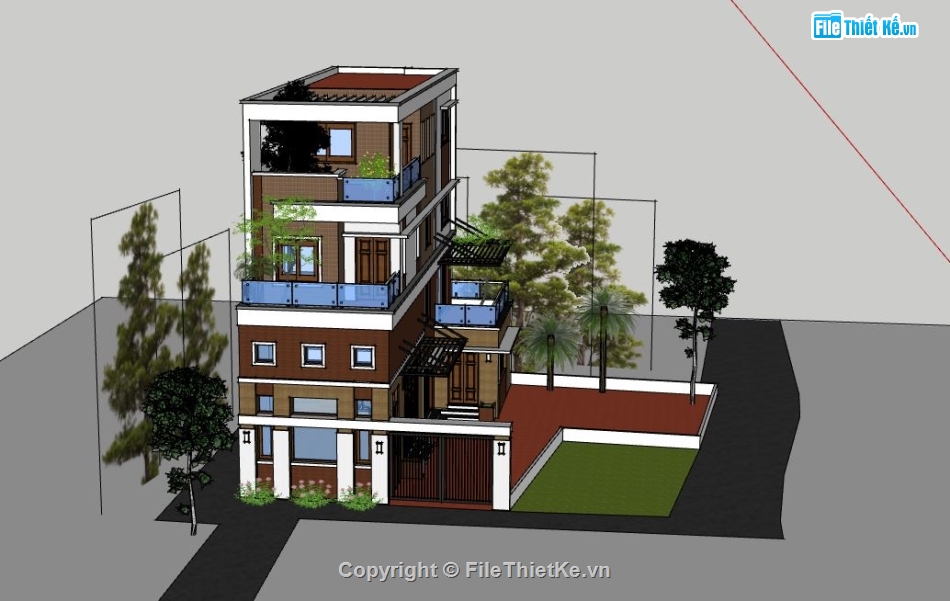 nhà phố 3 tầng,sketchup nhà phố 3 tầng,model su nhà phố 3 tầng