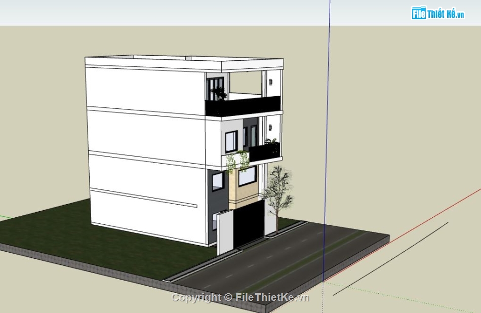 sketchup nhà phố 3 tầng,thiết kế nhà phố 3 tầng,mẫu nhà phố 3 tầng