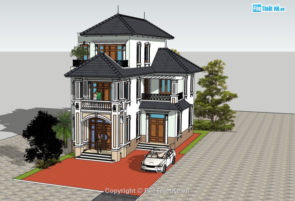 nhà phố 3 tầng,sketchup nhà phố 3 tầng,model su nhà phố 3 tầng