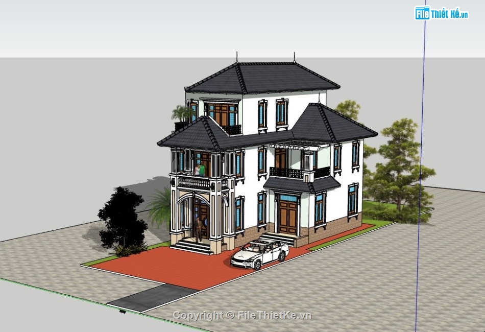 nhà phố 3 tầng,sketchup nhà phố 3 tầng,model su nhà phố 3 tầng