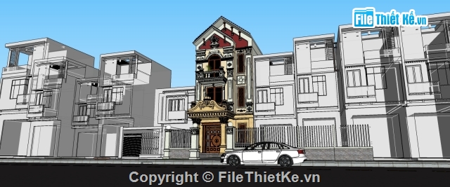 nhà lô phố 3 tầng,file sketchup,nhà phố sketchup,file sketchup nhà phố