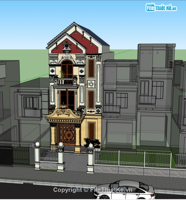 nhà lô phố 3 tầng,file sketchup,nhà phố sketchup,file sketchup nhà phố