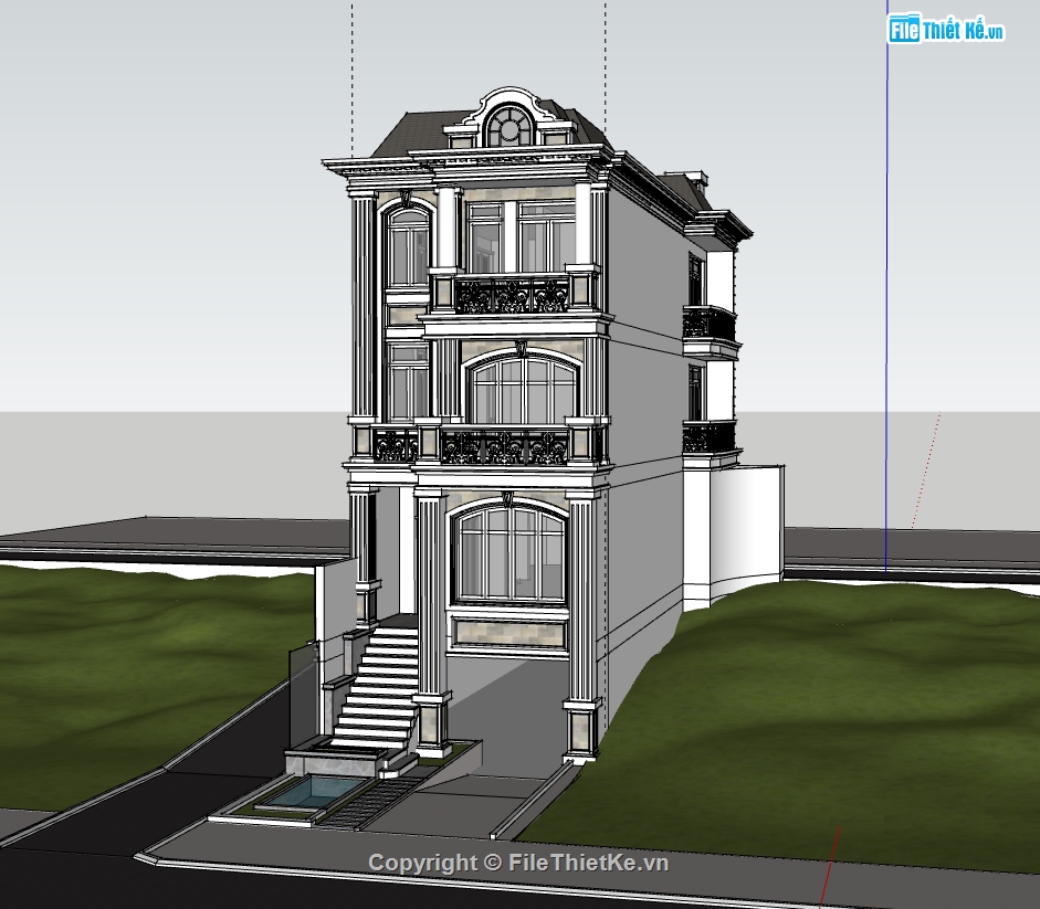 file su nhà phố 3 tầng,model su nhà phố 3 tầng,model 3d nhà phố 3 tầng,sketchup nhà phố 3 tầng