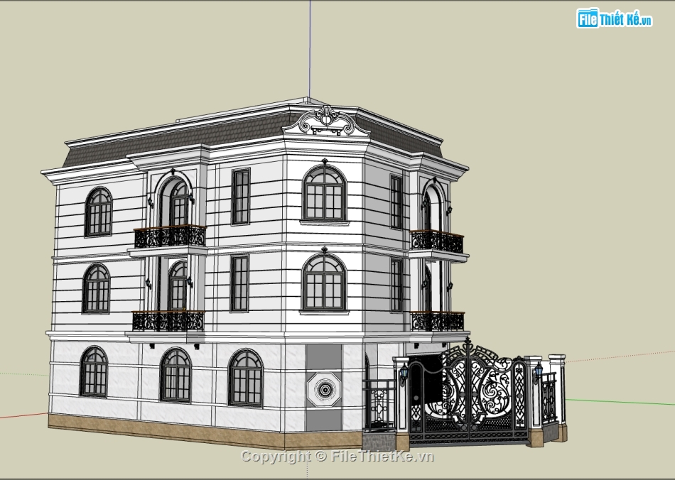 file sketchup nhà phố 3 tầng,model su nhà phố 3 tầng,model 3d nhà phố 3 tầng