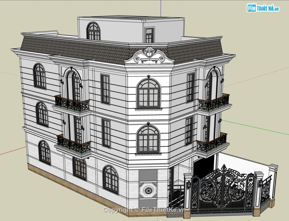 file sketchup nhà phố 3 tầng,model su nhà phố 3 tầng,model 3d nhà phố 3 tầng