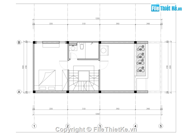 nhà phố 3 tầng,nhà phố 3 tầng 5x12.5m,bản vẽ nhà phố 3 tầng,kiến trúc nhà phố 3 tầng,full cad nhà phố 3 tầng