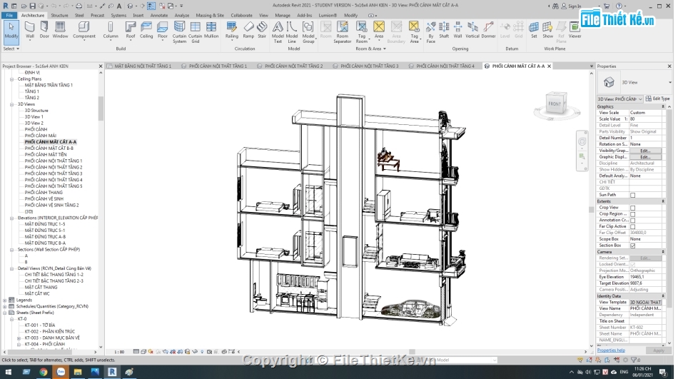 nhà phố 4 tầng,revit nhà phố 4 tầng,nhà phố 4 tầng tân cổ điển