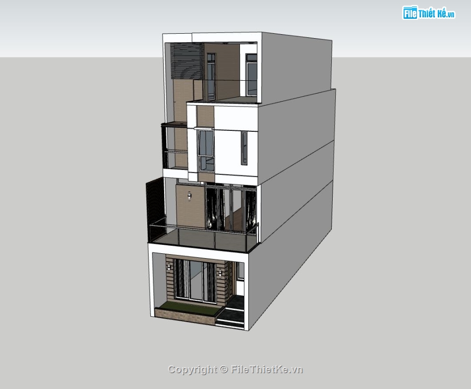 nhà phố 4 tầng,file sketchup nhà phố 4 tầng,bao cảnh nhà phố 4 tầng,3dsu nhà phố 4 tầng