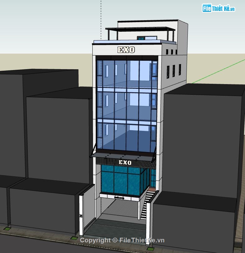 Nhà phố 4 tầng,file su nhà phố 4 tầng,model su nhà phố 4 tầng,sketchup nhà phố 4 tầng,nhà phố 4 tầng file su