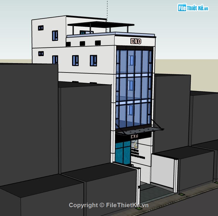 Nhà phố 4 tầng,file su nhà phố 4 tầng,model su nhà phố 4 tầng,sketchup nhà phố 4 tầng,nhà phố 4 tầng file su