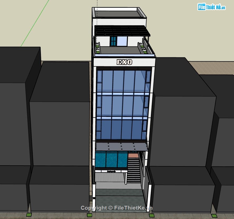 Nhà phố 4 tầng,file su nhà phố 4 tầng,model su nhà phố 4 tầng,sketchup nhà phố 4 tầng,nhà phố 4 tầng file su