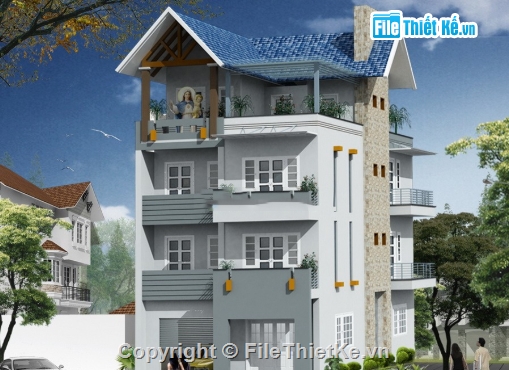 Nhà phố 4 tầng,kiến trúc 4 tầng,Nhà phố,file cad nhà phố 4 tầng