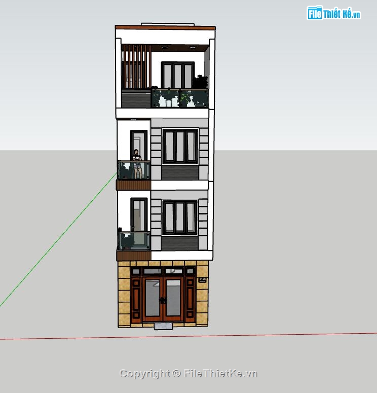 Nhà phố 4 tầng,model nhà phố 4 tầng,sketchup mẫu nhà phố 4 tầng