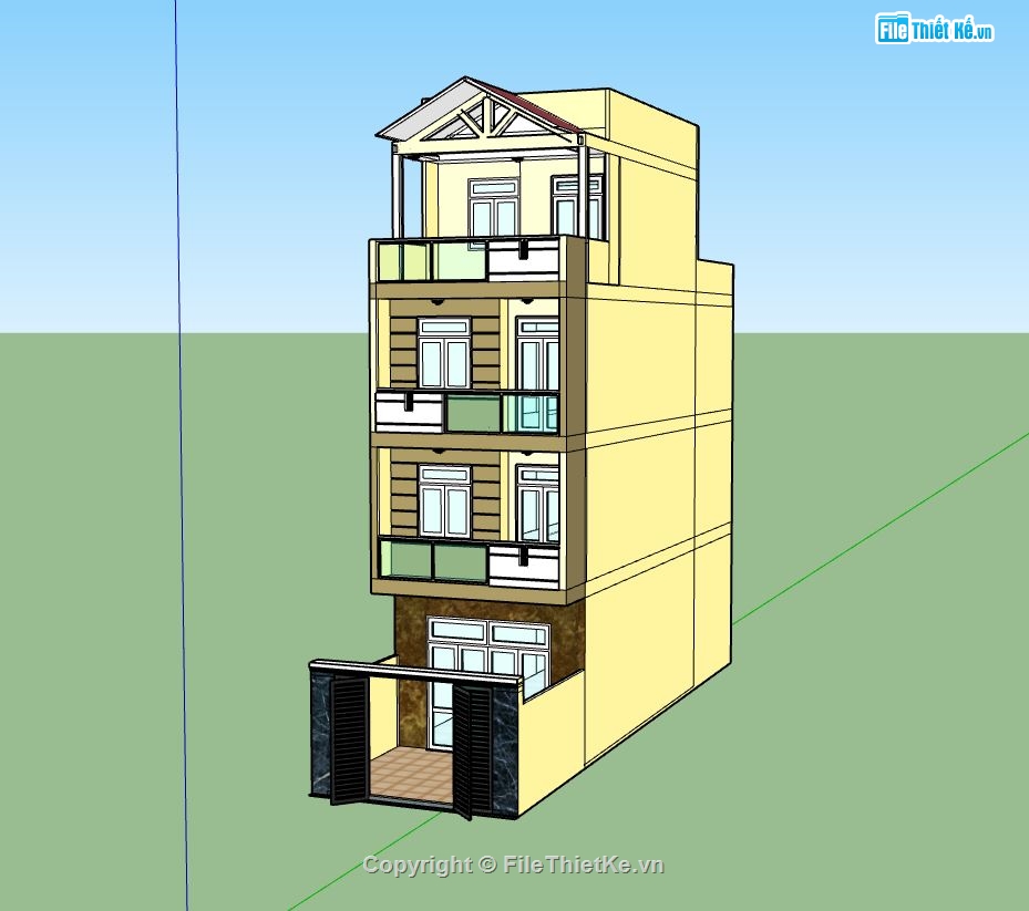 Nhà phố 4 tầng,sketchup nhà phố 4 tầng,model su nhà phố 4 tầng