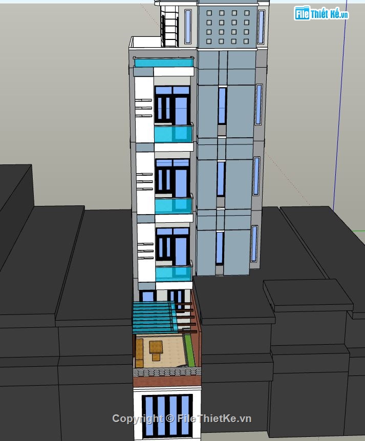 nhà phố 5 tầng,model su nhà phố 5 tầng,file sketchup nhà phố 5 tầng