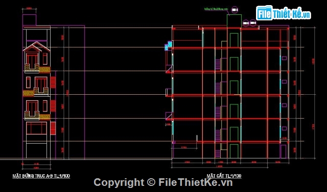 Bản vẽ nhà phố,kết cấu nhà phố,nhà phố 6 tầng,nhà phố có thang máy,nhà 6 tầng