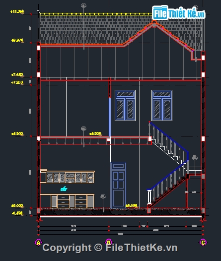thiết kế nhà phố,nhà phố 2 tâng,bản vẽ nhà phố