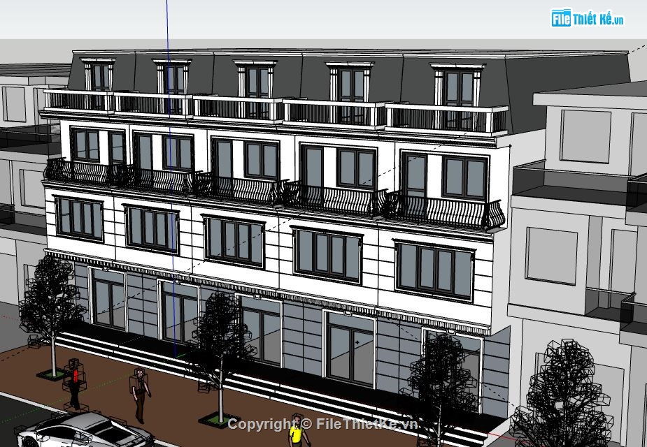 Nhà phố 4 tầng,model su nhà phố 4 tầng,nhà phố 4 tầng file su,sketchup nhà phố 4 tầng