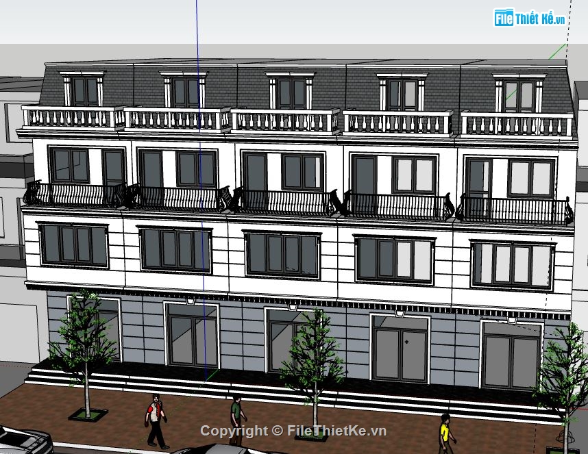 Nhà phố 4 tầng,model su nhà phố 4 tầng,nhà phố 4 tầng file su,sketchup nhà phố 4 tầng