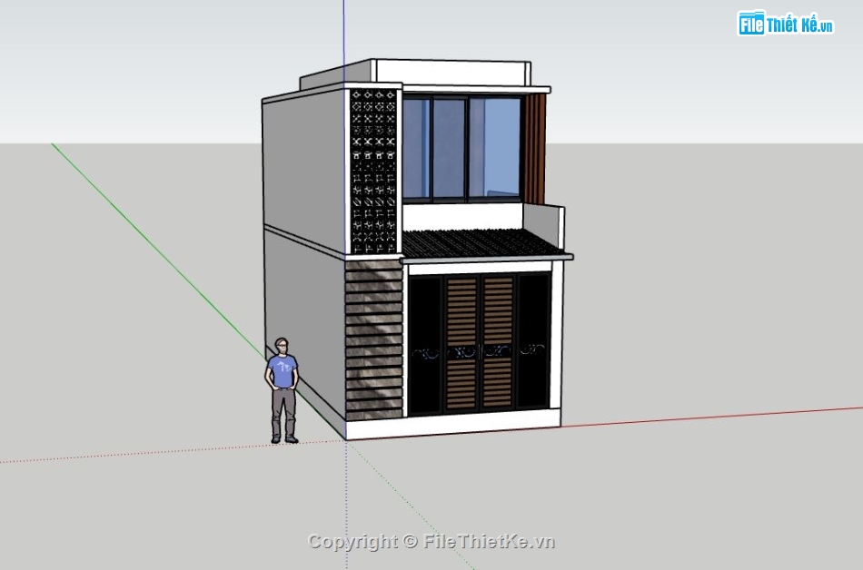 Nhà 2 tầng,Nhà phố 2 tầng,thiết kế sketchup đẹp,sketchup nhà 2 tầng