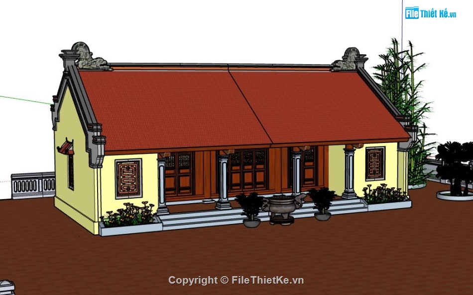 Nhà thờ sketchup,Nhà thờ file sketchup,model su nhà thờ họ,file sketchup nhà thờ họ,nhà thờ 3 gian