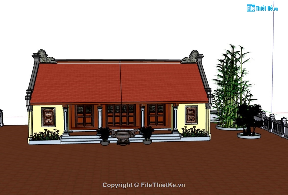 Nhà thờ sketchup,Nhà thờ file sketchup,model su nhà thờ họ,file sketchup nhà thờ họ,nhà thờ 3 gian