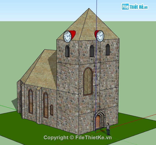 nhà thờ dựng model su,file 3d su mẫu nhà thờ,nhà thờ công giáo file sketchup