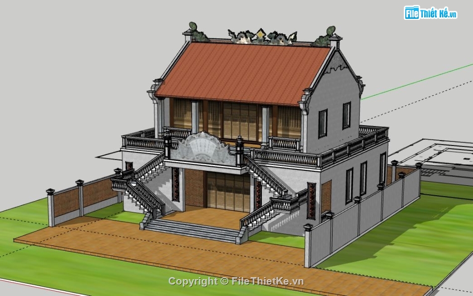 Nhà thờ họ 2 tầng,file su nhà thờ họ,sketchup nhà thờ họ,nhà thờ họ model su,file sketchup nhà thờ