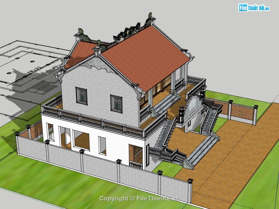 Nhà thờ họ 2 tầng,file su nhà thờ họ,sketchup nhà thờ họ,nhà thờ họ model su,file sketchup nhà thờ