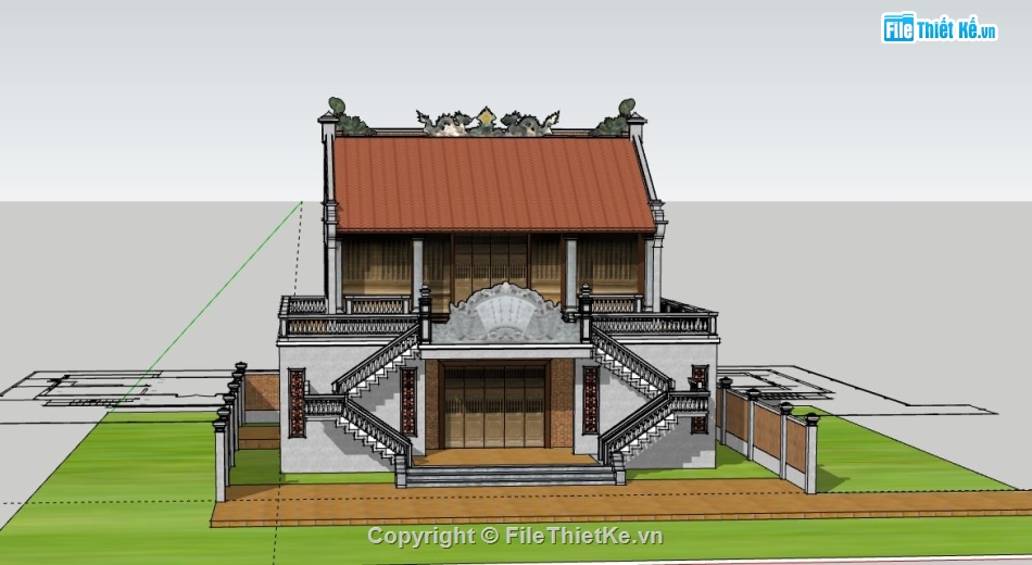 Nhà thờ họ 2 tầng,file su nhà thờ họ,sketchup nhà thờ họ,nhà thờ họ model su,file sketchup nhà thờ