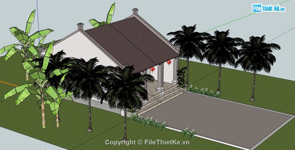 Nhà thờ họ 3 gian,Nhà thờ họ sketchup,Nhà thờ họ,file su nhà thờ họ,nhà thờ họ model su