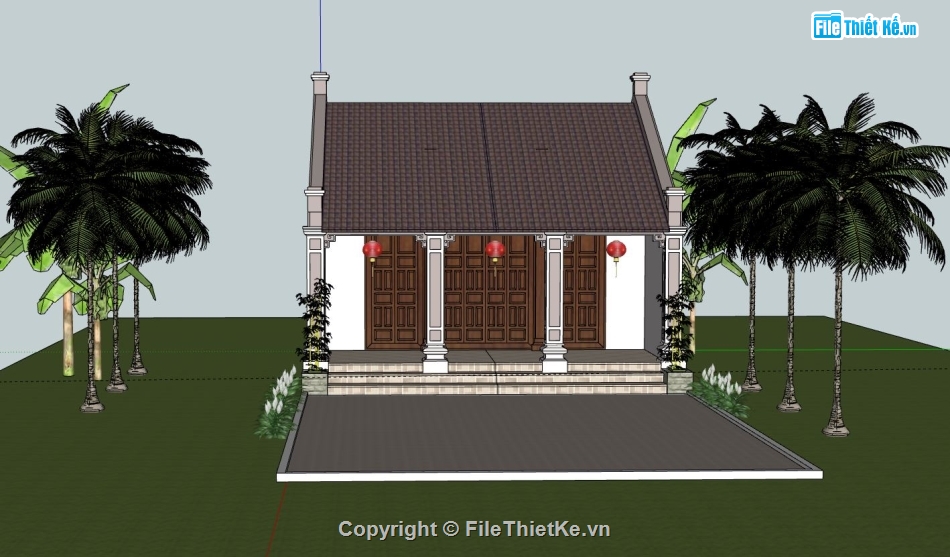 Nhà thờ họ 3 gian,Nhà thờ họ sketchup,Nhà thờ họ,file su nhà thờ họ,nhà thờ họ model su