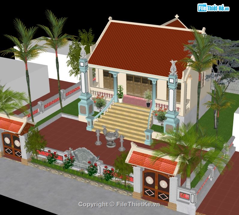 Nhà thờ họ 3 gian,Nhà thờ họ sketchup,Nhà thờ sketchup,file su nhà thờ họ,nhà thờ họ