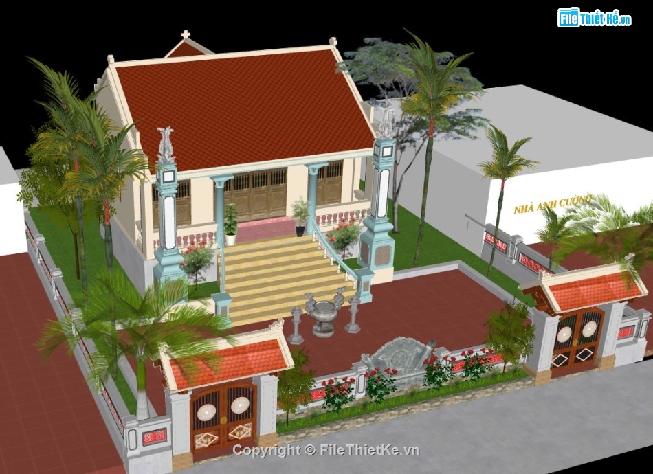 Nhà thờ họ 3 gian,Nhà thờ họ sketchup,Nhà thờ sketchup,file su nhà thờ họ,nhà thờ họ