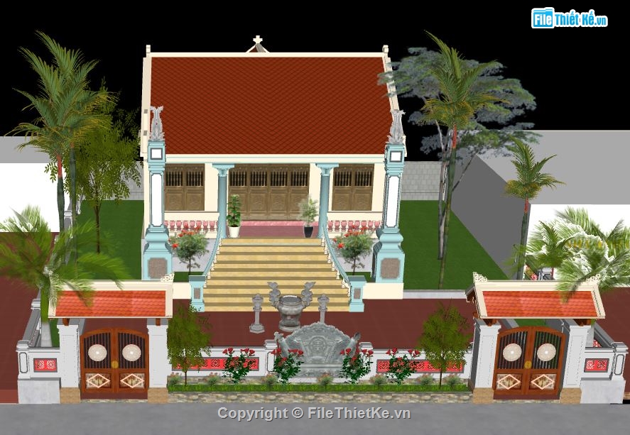 Nhà thờ họ 3 gian,Nhà thờ họ sketchup,Nhà thờ sketchup,file su nhà thờ họ,nhà thờ họ