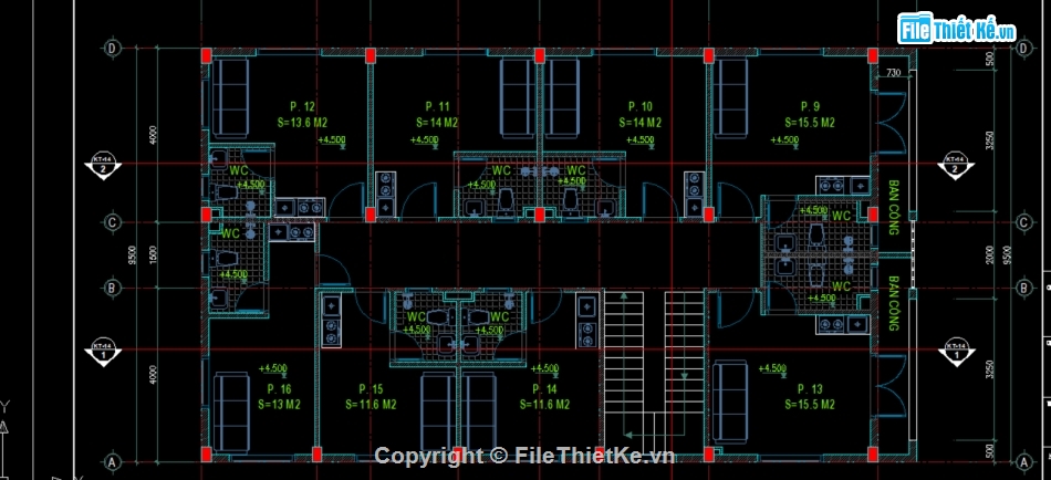 kiến trúc 3 tầng,nhà 3 tầng,thiết kế nhà trọ,thiết kế nhà trọ có gác lửng,bản vẽ nhà trọ